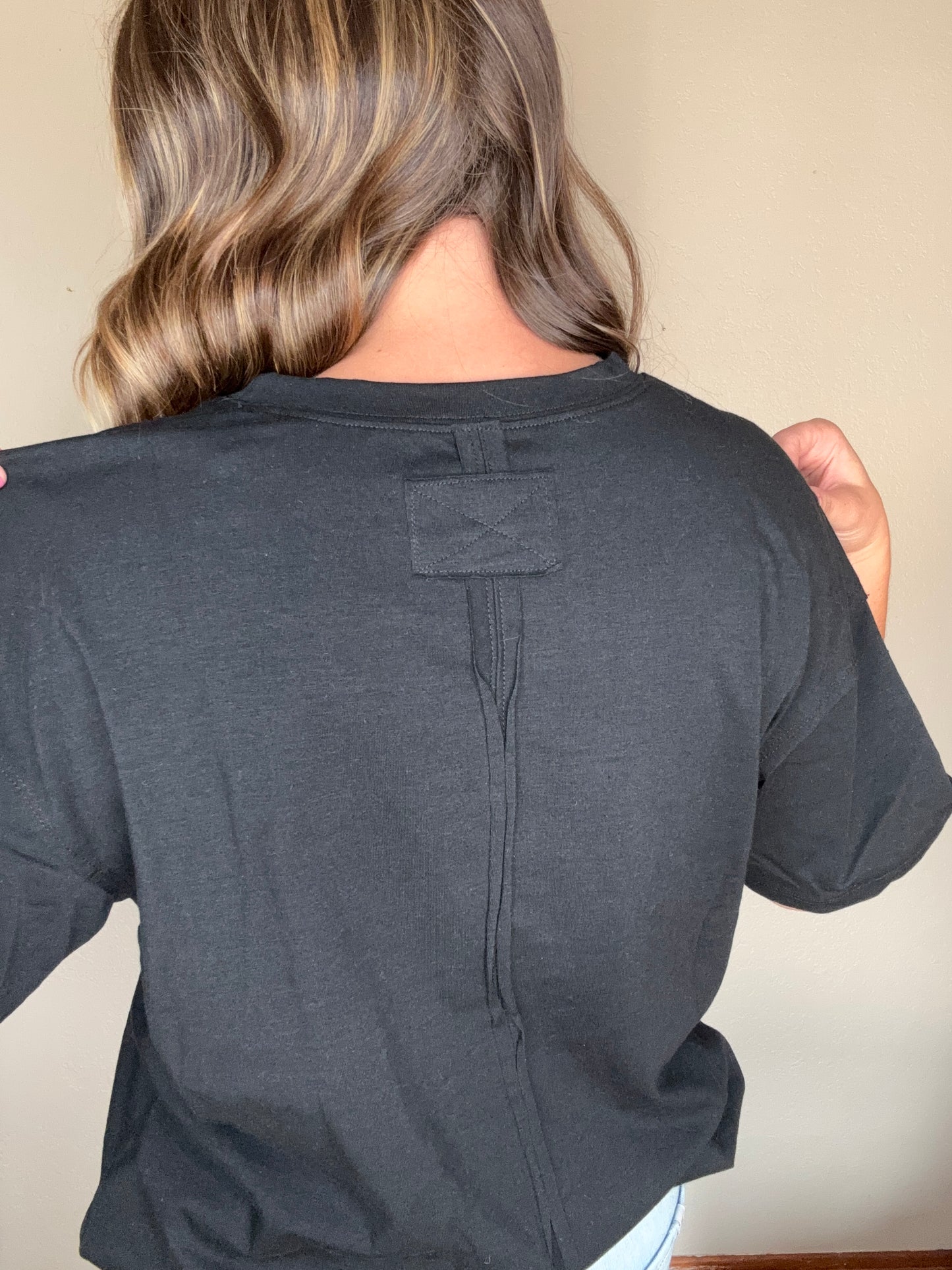 Basic Black Tee with Raw Patchwork