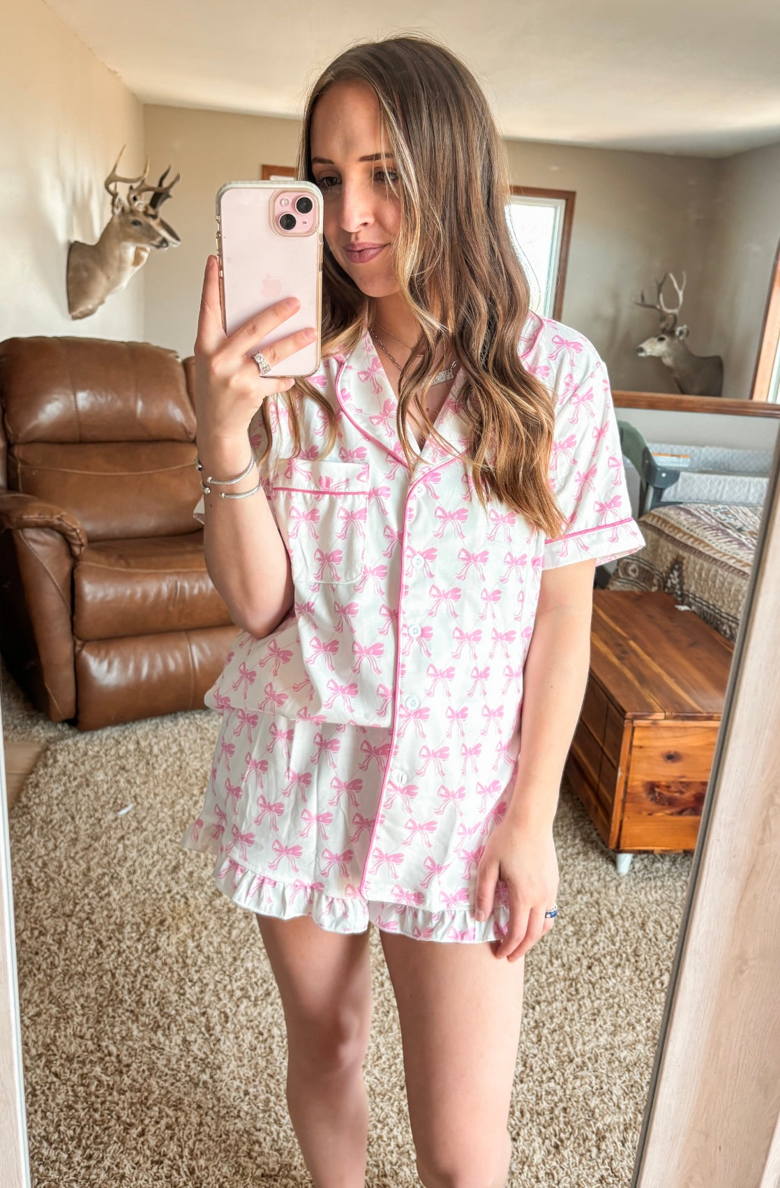 Pink & White Bow Pjs