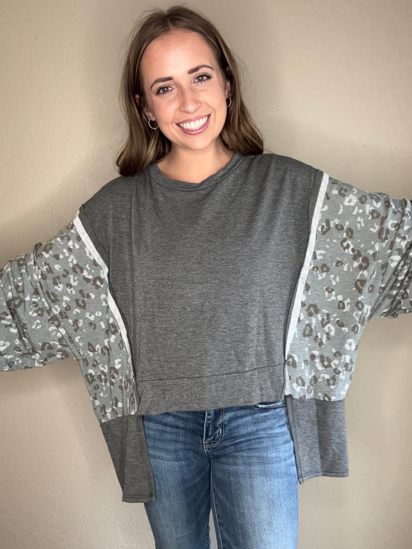 Leopard & Grey Long Sleeve Top