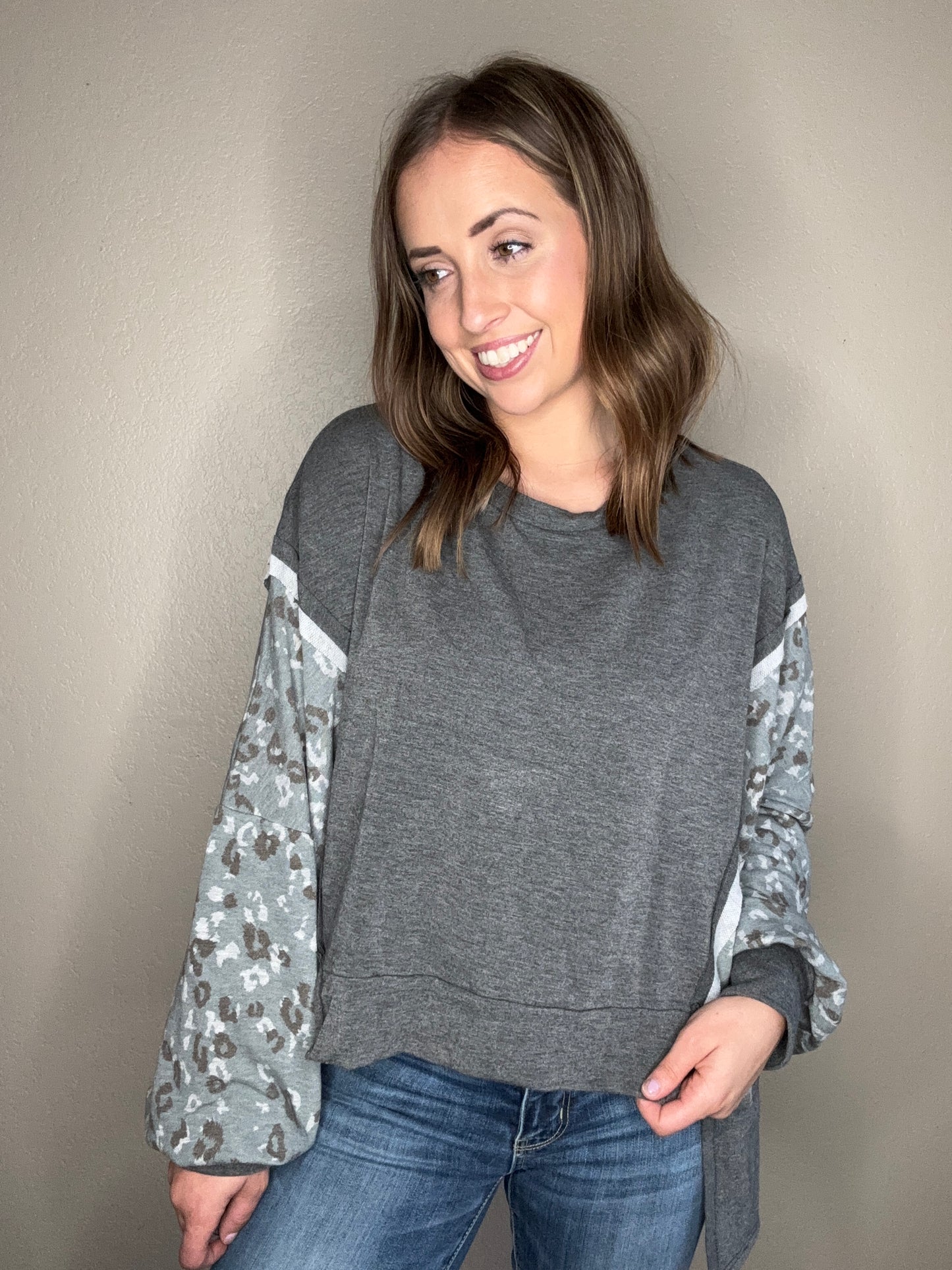 Leopard & Grey Long Sleeve Top