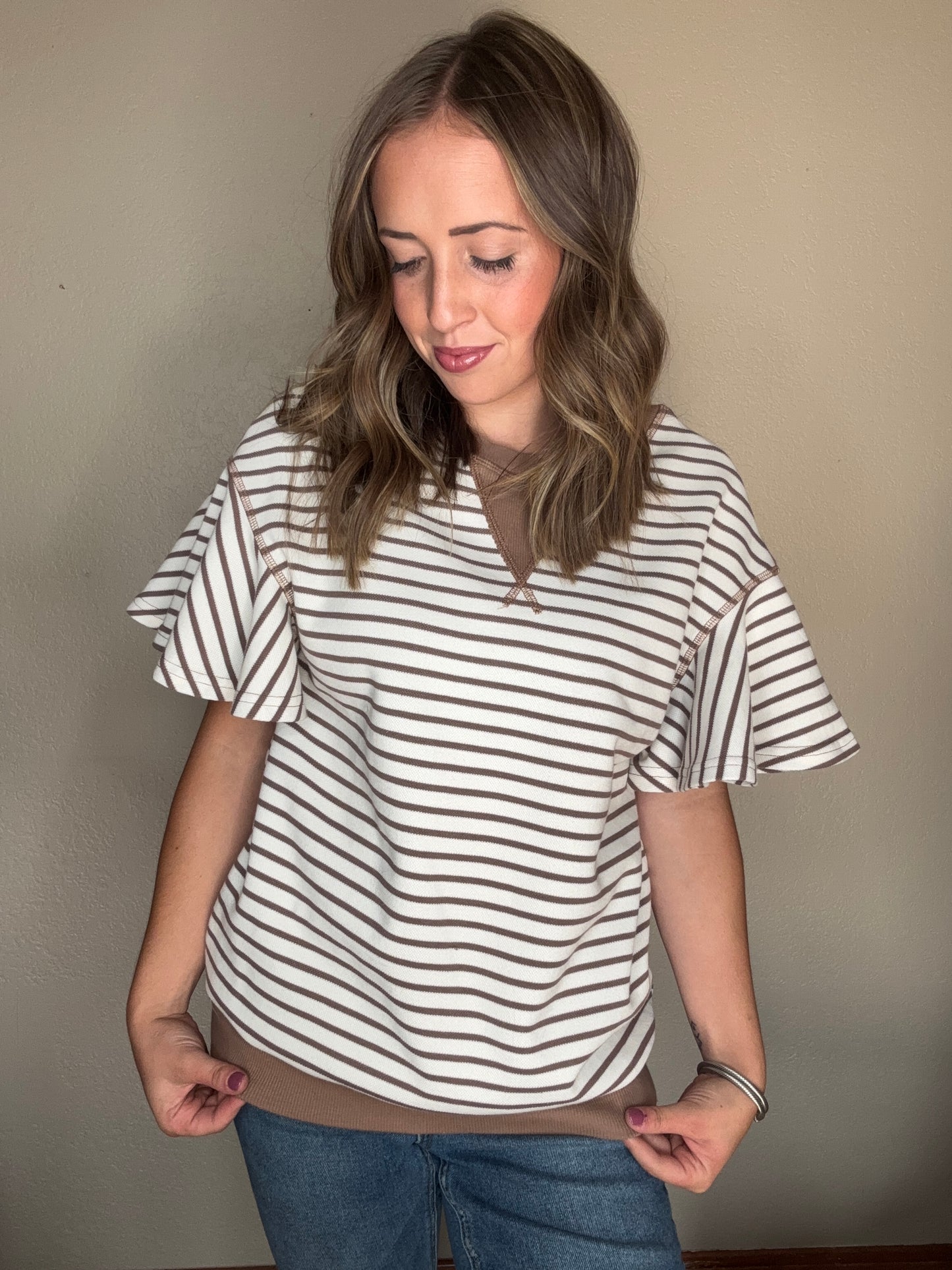 Striped Ruffle Sleeve Top