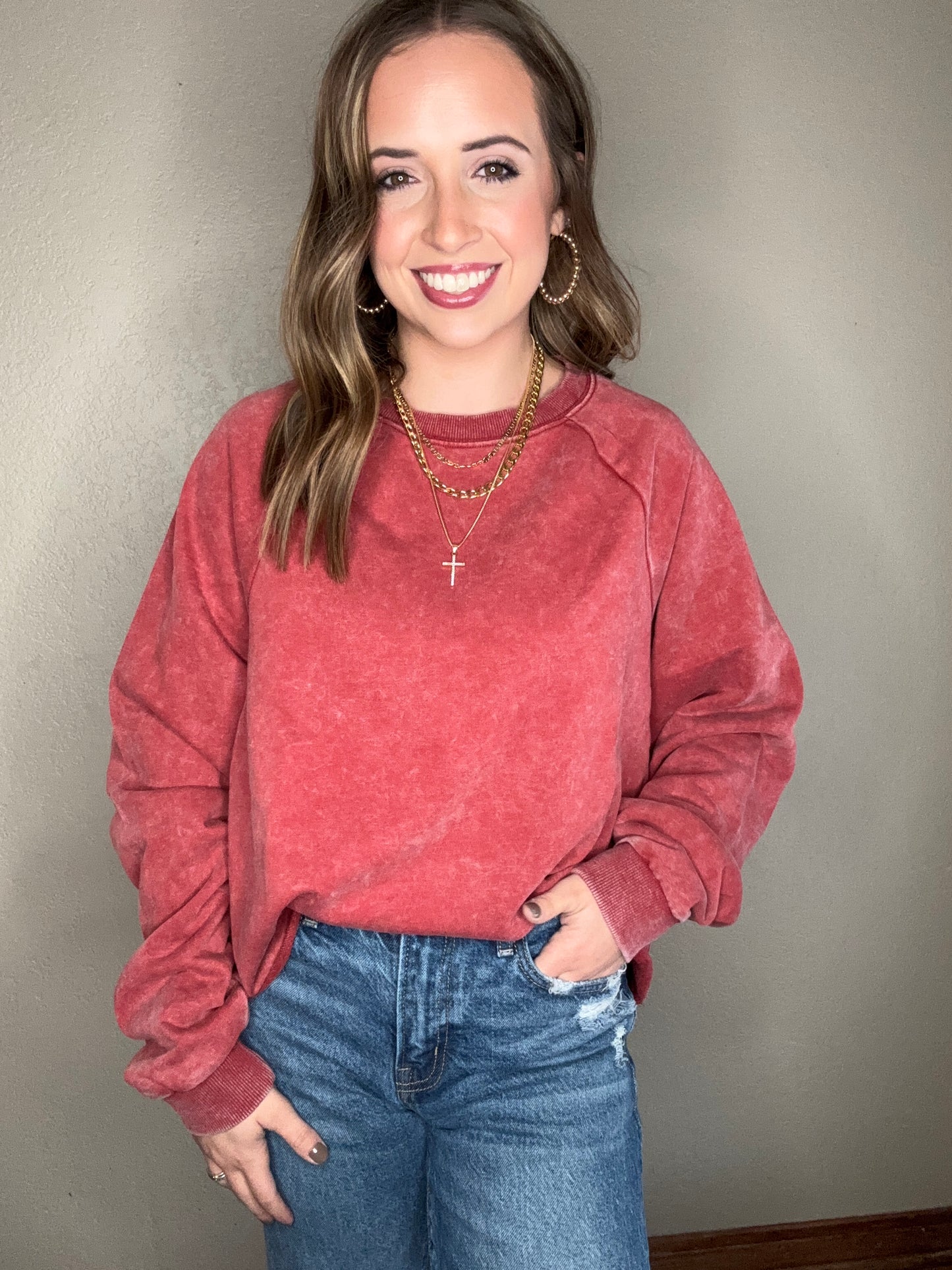Red Mineral Wash Sweatshirt
