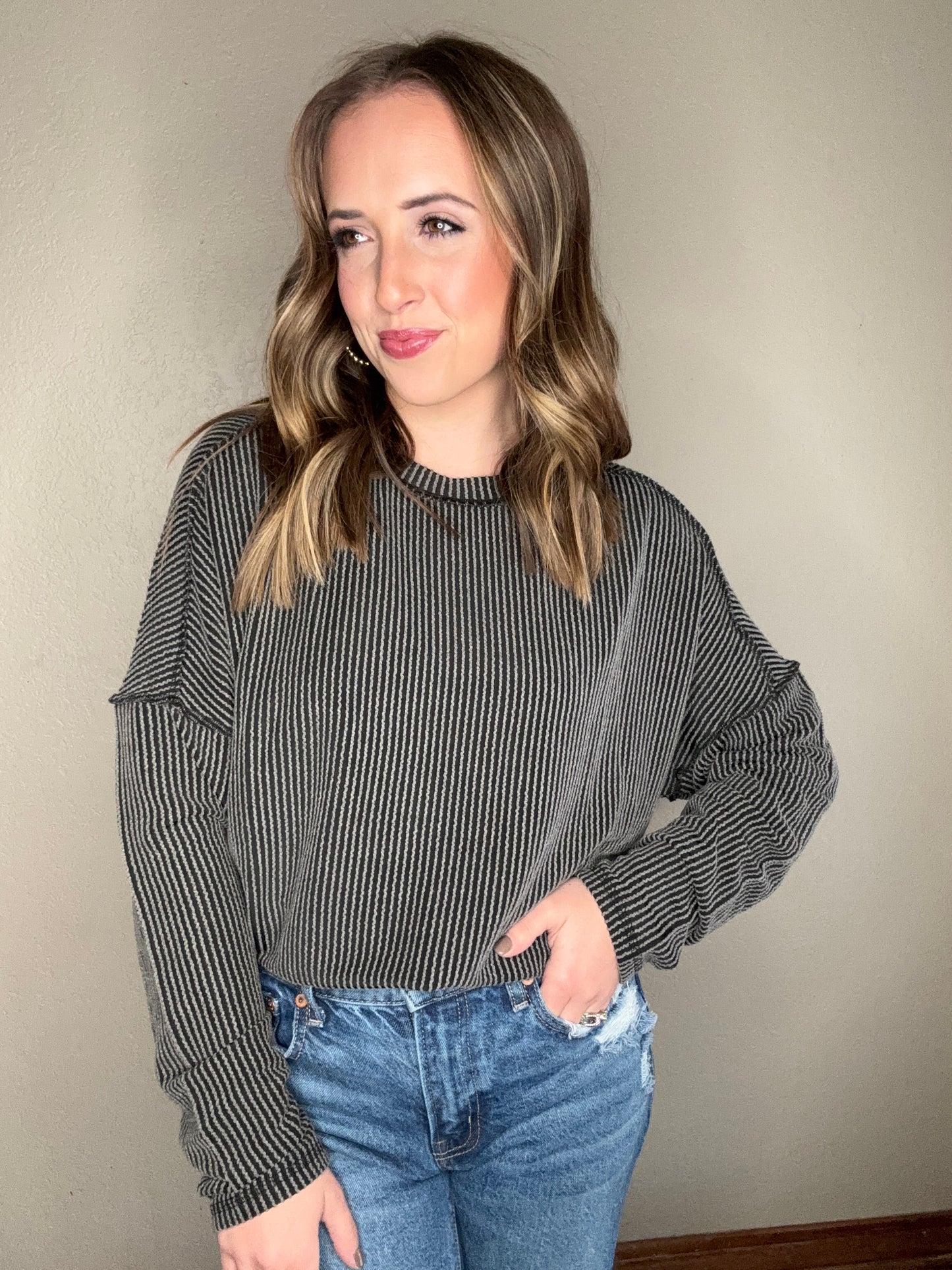 Black Ribbed Long Sleeve