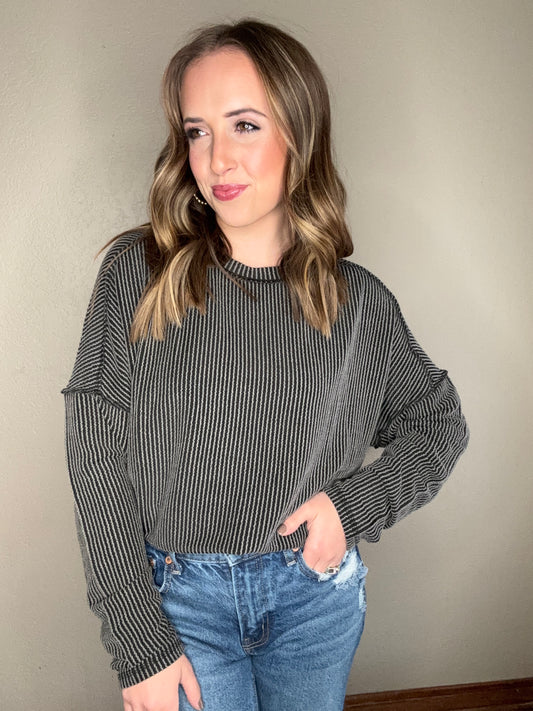 Black Ribbed Long Sleeve