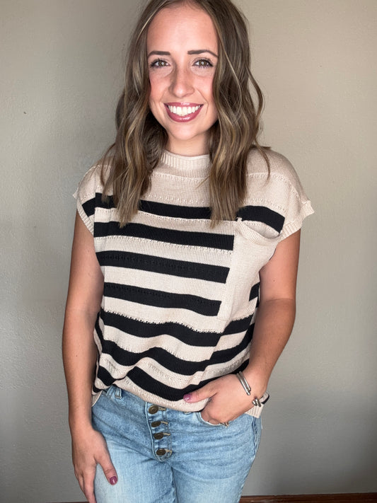 Tan & Black Knitted Top