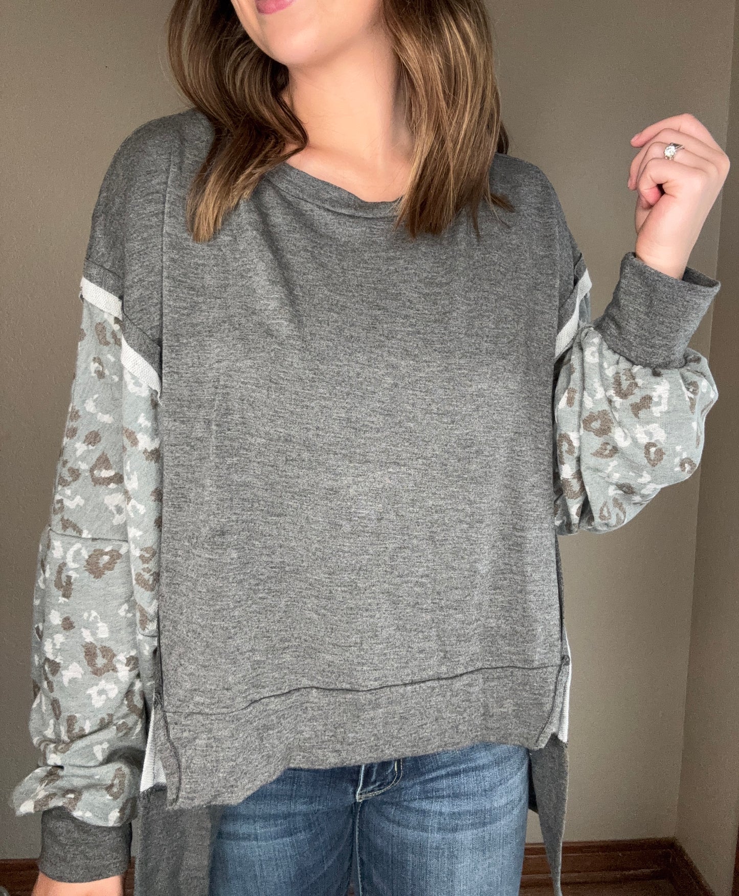 Leopard & Grey Long Sleeve Top