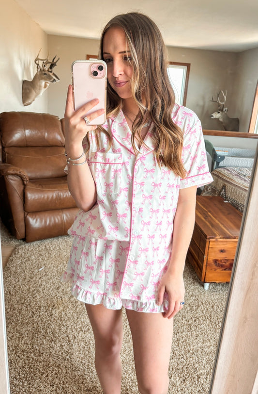 Pink & White Bow Pjs