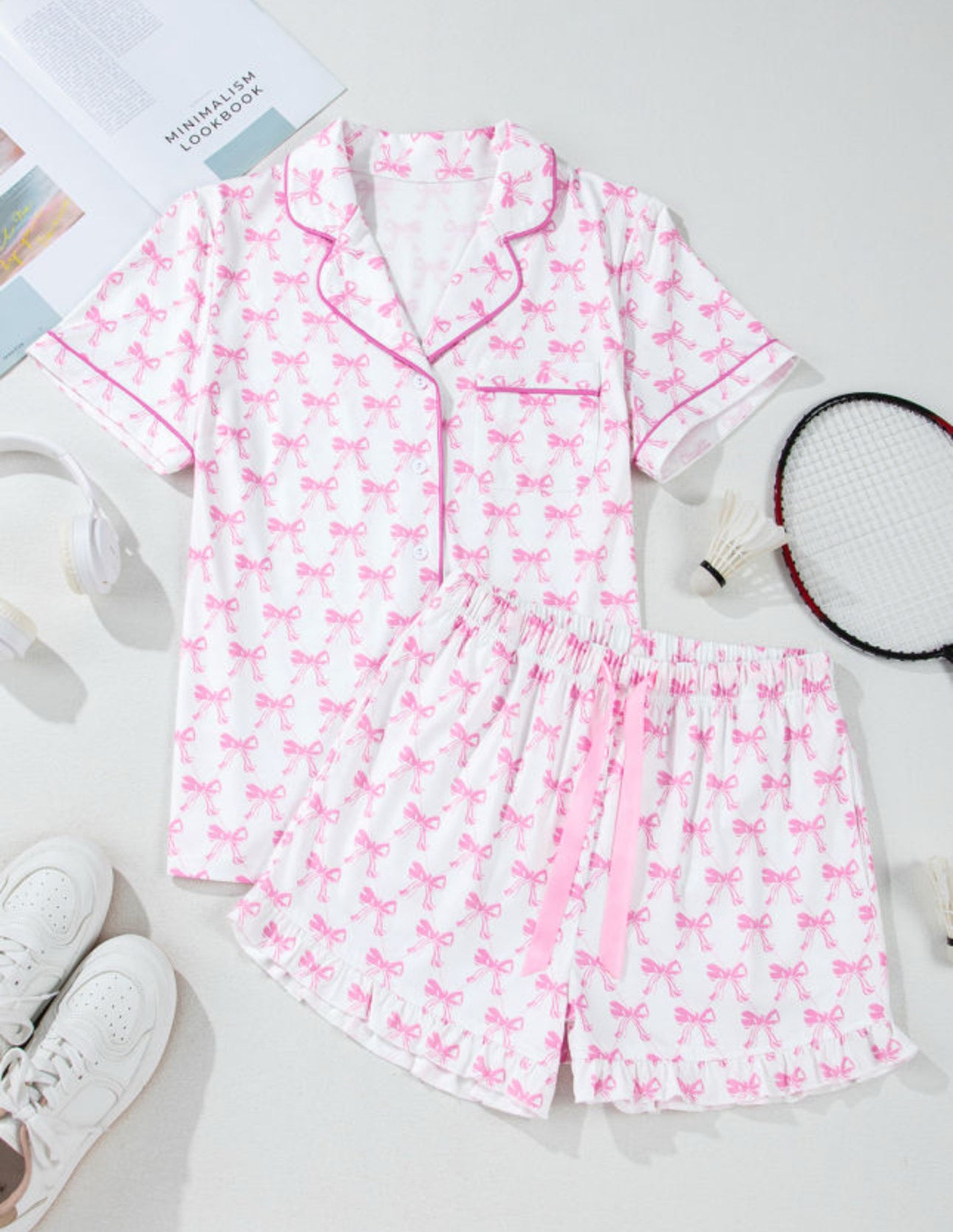 Pink & White Bow Pjs
