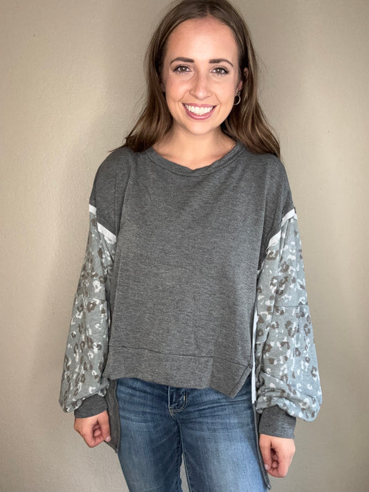 Leopard & Grey Long Sleeve Top