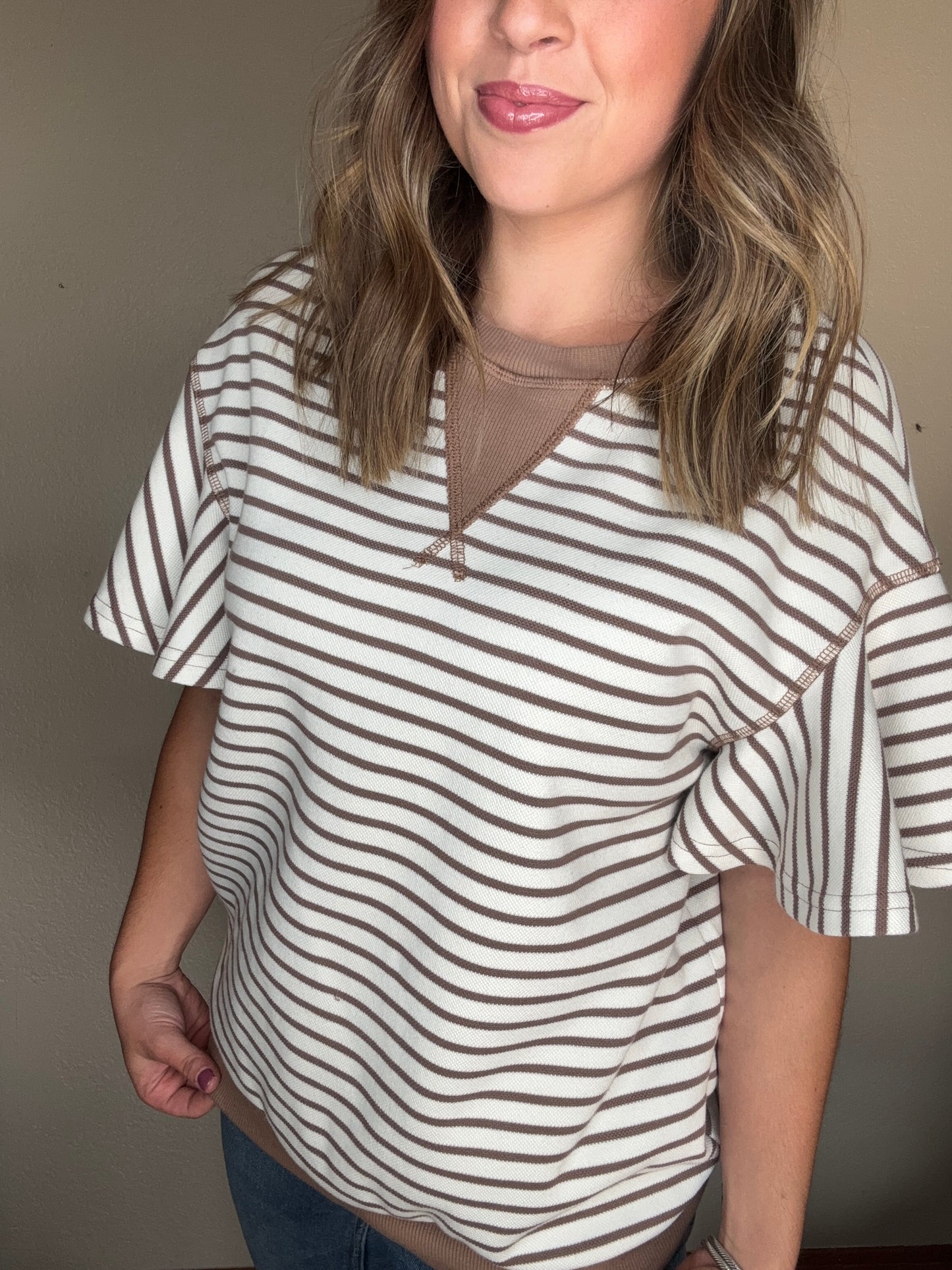 Striped Ruffle Sleeve Top