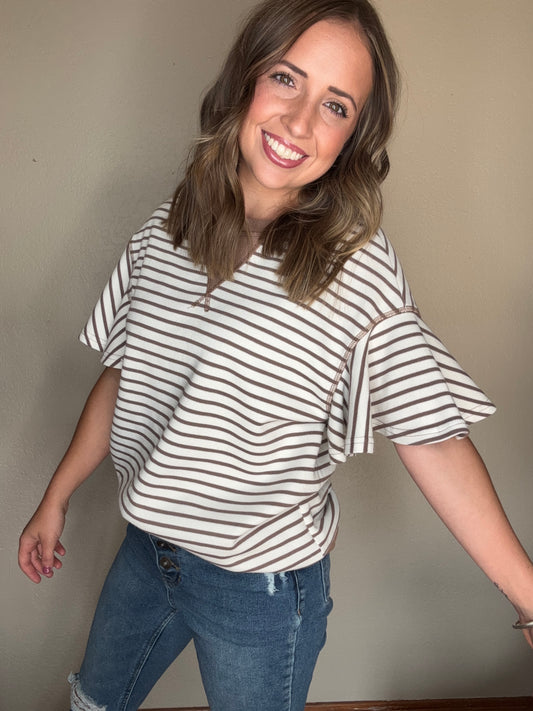 Striped Ruffle Sleeve Top